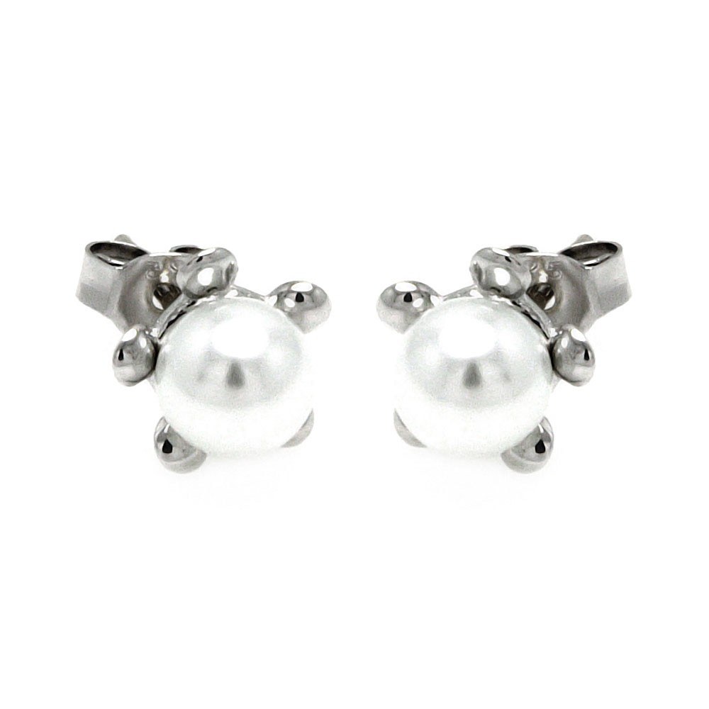 Sterling Silver Nickel Free Rhodium Plated Five Ball Big Pearl  Stud Earring