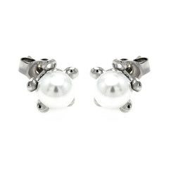 Sterling Silver Nickel Free Rhodium Plated Five Ball Big Pearl  Stud Earring