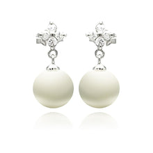 Load image into Gallery viewer, Sterling Silver Fancy Flower Clear Cz with Hanging Enamel Pearl Dangle Stud EarringAnd Pearl Size of 5MM
