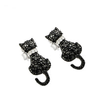 Load image into Gallery viewer, A Trendy Cat Earring Design Set in Black and Silver Rhodium Plated Covered with Black and Clear Cz Stones. Earring Dimesnions of 17.6MM x 8.4MM