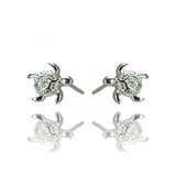 Sterling Silver Nickel Free Rhodium Plated Turtle Shaped  Stud Earring With CZ Stones