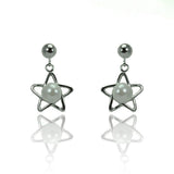 Sterling Silver Trendy Star Design with Centered White Pearl Drop Dangle Stud EarringAnd Earring Dimensions of 15MMx8MM