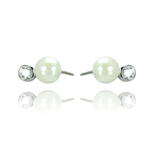 Load image into Gallery viewer, Sterling Silver Modish White Pearl with Single Clear Cz on Bezel Setting Stud EarringAnd Earring Dimensions of 6.5MMx4MM