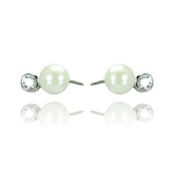 Sterling Silver Modish White Pearl with Single Clear Cz on Bezel Setting Stud EarringAnd Earring Dimensions of 6.5MMx4MM