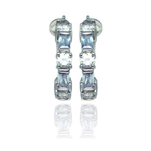 Load image into Gallery viewer, Sterling Silver Stylish Half Hoop Leverback Earring Set with Round Cut Clear Cz and Baguette Cut Blue Cz
