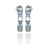 Sterling Silver Stylish Half Hoop Leverback Earring Set with Round Cut Clear Cz and Baguette Cut Blue Cz