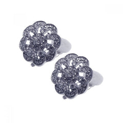 Sterling Silver Antique Style Flower Cluster Clear Cz Clip-On Earring