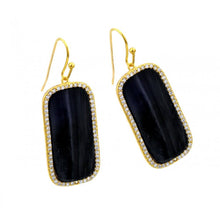 Load image into Gallery viewer, Elegant Classic Style Sterling Silver Hook Earrings with Emerald Cut Black Cz Enclosed with Clear Cz Stones.