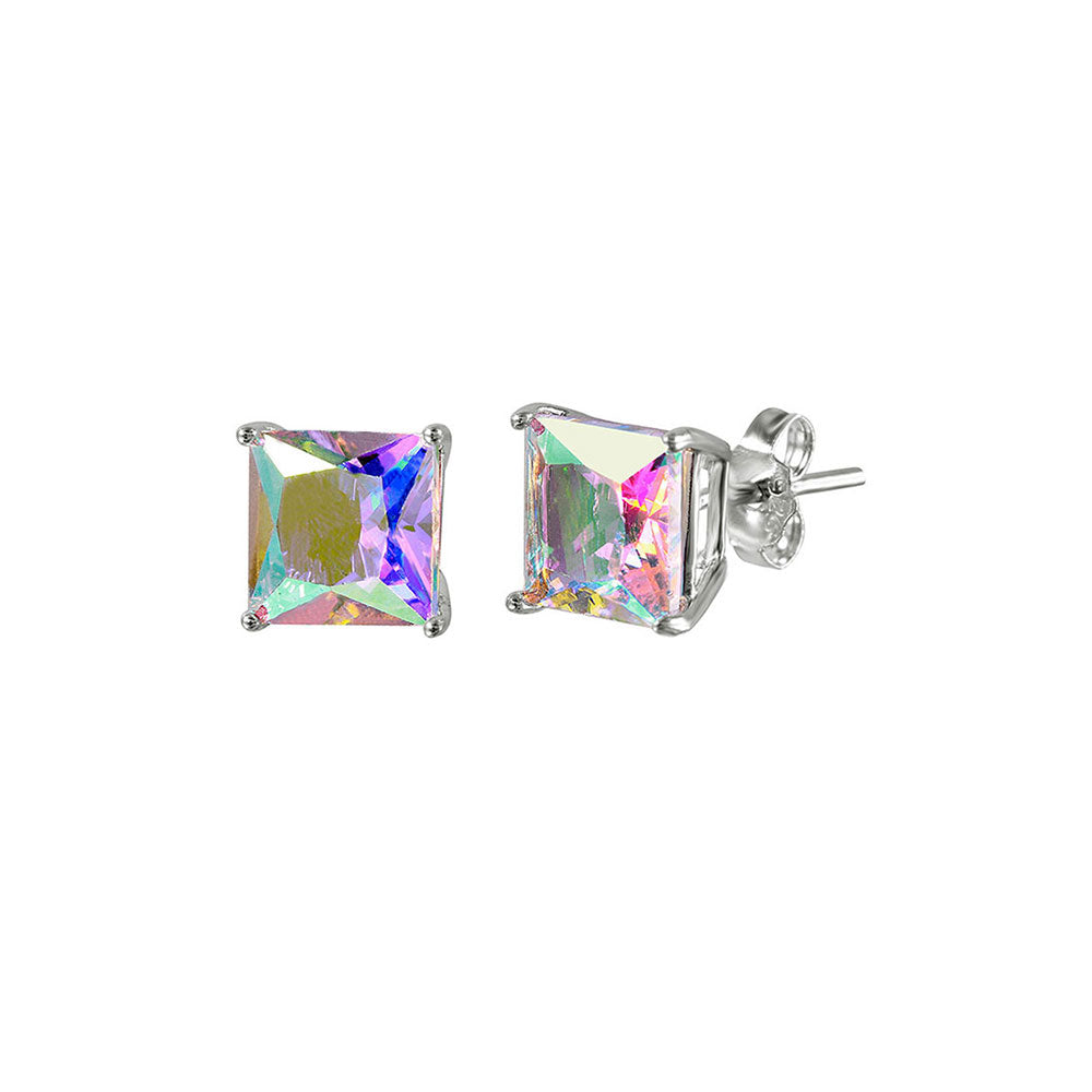 Sterling Silver Rhodium Plated ABL CZ Basket Set Studs
