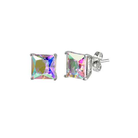 Sterling Silver Rhodium Plated ABL CZ Basket Set Studs
