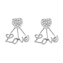 Load image into Gallery viewer, Sterling Silver Fancy Pave Heart Love Rake Stud Earring with Friction Back PostAnd Earring Dimensions of 16MMx16MM