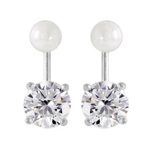 Load image into Gallery viewer, Sterling Silver Classy White Pearl and Dangling Round Cut Clear Cz Stone Stud Earring with Friction Back PostAnd Earring Dimensions of 16MMx7MM