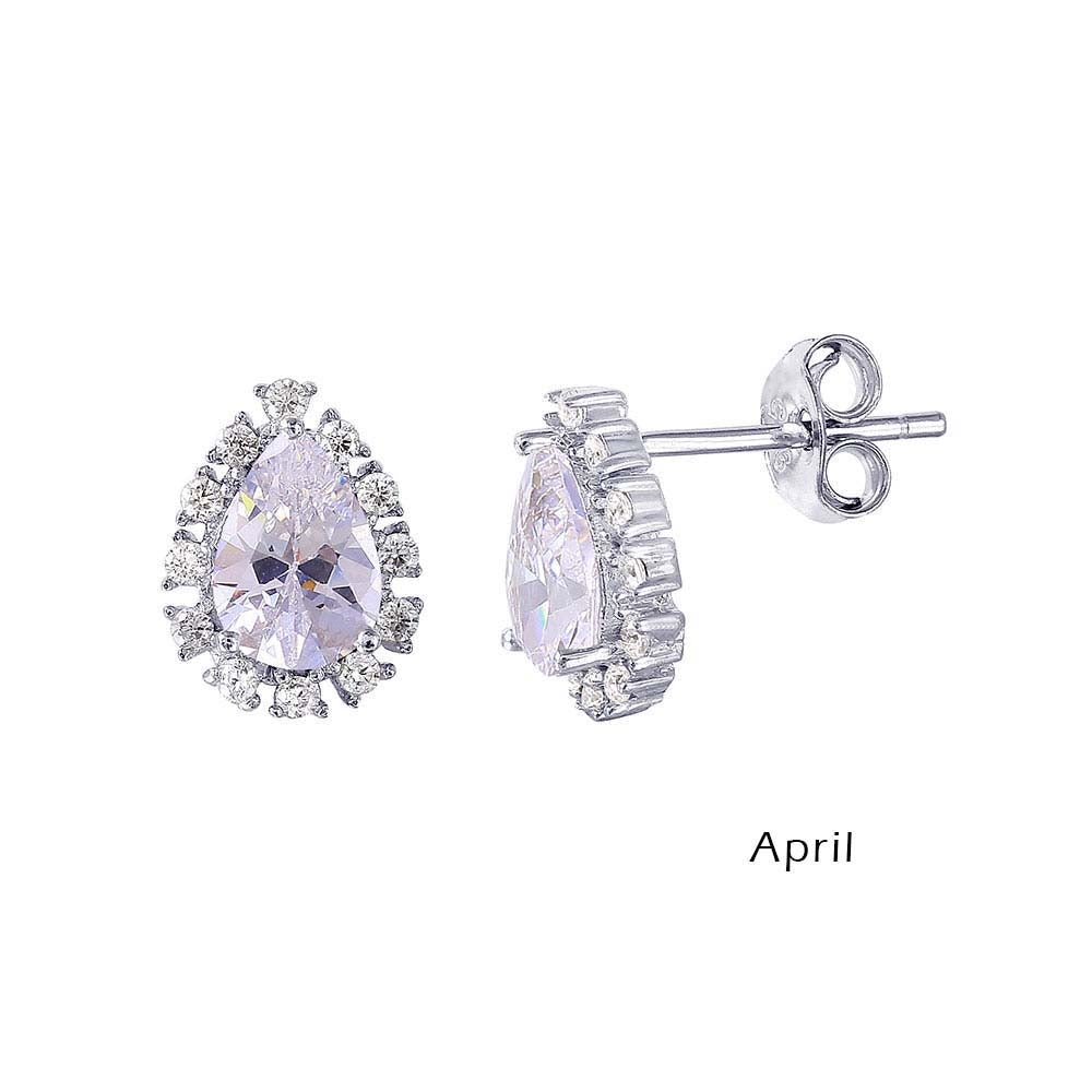 Sterling Silver Rhodium Plated Teardrop Clear CZ Paved Halo Earrings