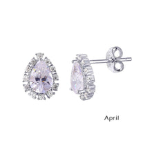 Load image into Gallery viewer, Sterling Silver Rhodium Plated Teardrop Clear CZ Paved Halo Earrings