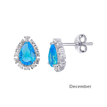 Load image into Gallery viewer, Sterling Silver Rhodium Plated Teardrop Clear CZ Paved Halo Earrings