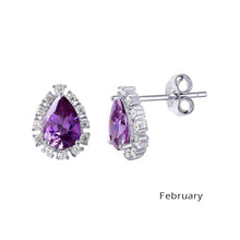 Load image into Gallery viewer, Sterling Silver Rhodium Plated Teardrop Clear CZ Paved Halo Earrings