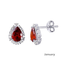Load image into Gallery viewer, Sterling Silver Rhodium Plated Teardrop Clear CZ Paved Halo Earrings