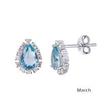 Load image into Gallery viewer, Sterling Silver Rhodium Plated Teardrop Clear CZ Paved Halo Earrings