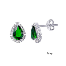 Load image into Gallery viewer, Sterling Silver Rhodium Plated Teardrop Clear CZ Paved Halo Earrings