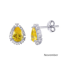 Load image into Gallery viewer, Sterling Silver Rhodium Plated Teardrop Clear CZ Paved Halo Earrings