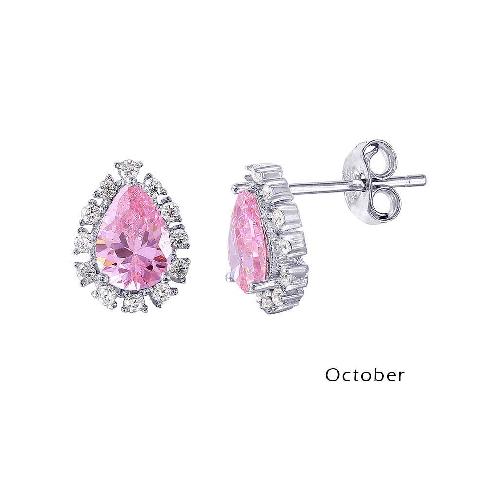 Sterling Silver Rhodium Plated Teardrop Clear CZ Paved Halo Earrings