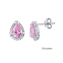 Load image into Gallery viewer, Sterling Silver Rhodium Plated Teardrop Clear CZ Paved Halo Earrings