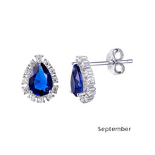 Load image into Gallery viewer, Sterling Silver Rhodium Plated Teardrop Clear CZ Paved Halo Earrings