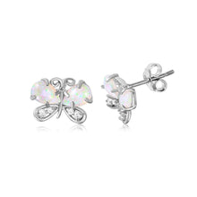 Load image into Gallery viewer, High Polished Sterling Silver CZ Butterfly Earrings with 2 Pear Synthetic OpalAnd Earring Dimensions of 11MMx8MM and Friction Back Post