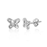 High Polished Sterling Silver Butterfly Earrings with Small CZAnd Earring Dimensions of 5.9MMx7.4MM and Friction Back Post