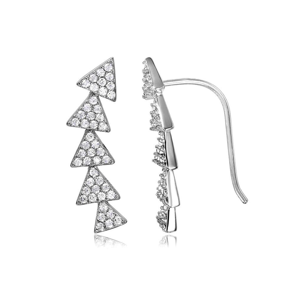 Sterling Silver Rhodium Plated 6 Triangle Pointing Up Earrings with Paved Clear CZAnd Earring Length of 20.7MM