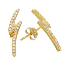 Load image into Gallery viewer, Sterling Silver Gold Plated Lightning Shaped Climbing Earrings With CZ Stones