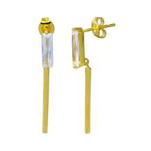 Load image into Gallery viewer, Sterling Silver Gold Plated Rectangle Bar Shaped Dangling Earrings With CZ Stone
