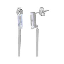 Load image into Gallery viewer, Sterling Silver Rhodium Plated Rectangle With Dangling Bar Shape Earrings With CZ Stone