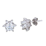 Sterling Silver Rhodium Plated Flower Shaped Stud Earrings With CZ Stones