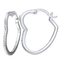 Load image into Gallery viewer, Sterling Silver Rhodium Plated Open Heart Shape Hoop Earrings With CZ Stones