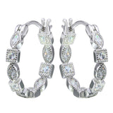 Sterling Silver Rhodium Plated Inner And Outer Clear CZ Hoop Earrings