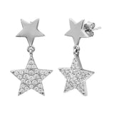 Sterling Silver Rhodium Plated Star Earrings With CZ Stones