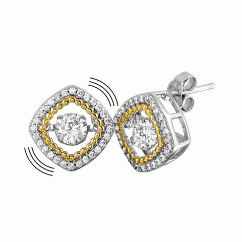 Sterling Silver Rhodium Plated Open Square Earrings With CZ