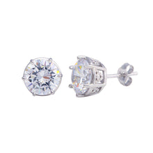 Load image into Gallery viewer, Sterling Silver Rhodium Plated Crown Setting CZ Stud Earrings