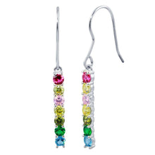 Load image into Gallery viewer, Sterling Silver Rhodium Plated Dangling Multi Color CZ Earrings