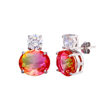 Load image into Gallery viewer, Sterling Silver Rhodium Plated Drop Clear And Peach CZ Stud Earrings