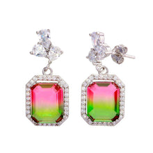 Load image into Gallery viewer, Sterling Silver Rhodium Plated Green Pink Gradient CZ Dangling Earrings