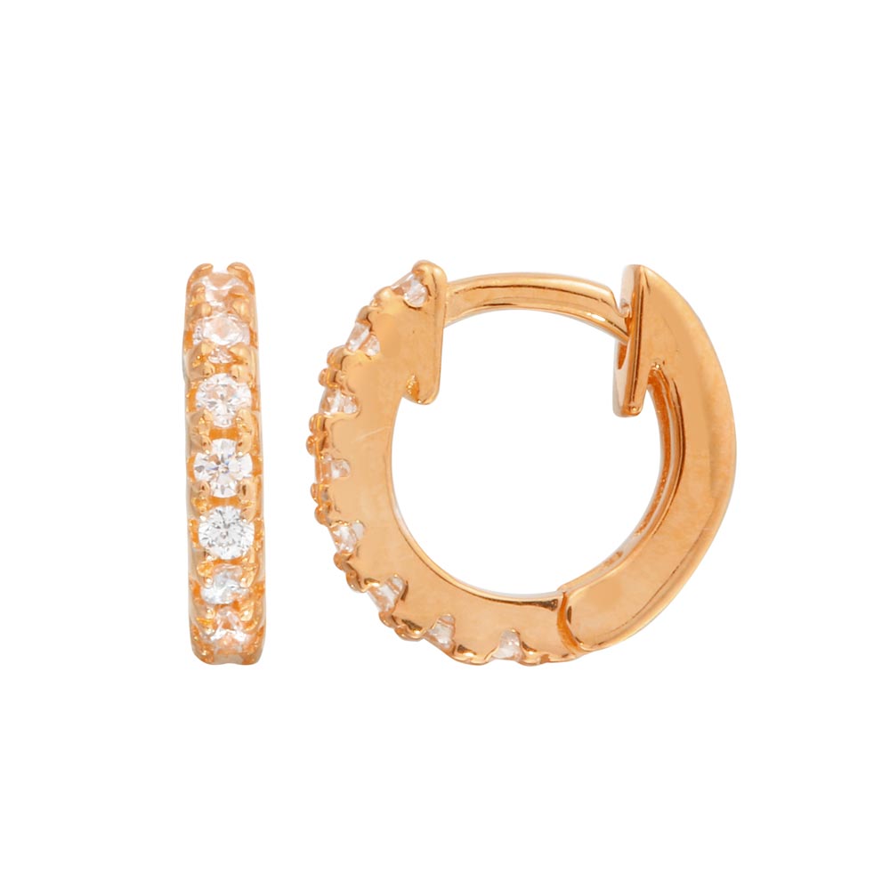 Sterling Silver Rose Gold Plated CZ Huggie Earrings