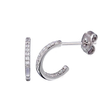 Load image into Gallery viewer, Sterling Silver Rhodium Plated Semi Hoop Inside Out CZ Earrings