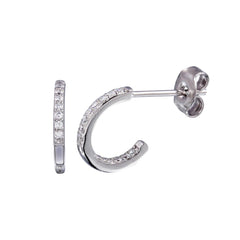 Sterling Silver Rhodium Plated Semi Hoop Inside Out CZ Earrings