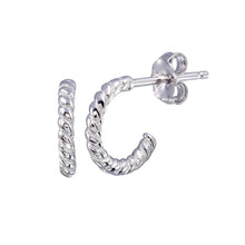 Load image into Gallery viewer, Sterling Silver Rhodium Plated Semi Hoop Rope Design Earrings