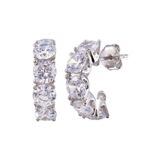 Load image into Gallery viewer, Sterling Silver Rhodium Plated Semi Hoop CZ Round Earrings