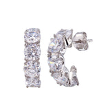 Sterling Silver Rhodium Plated Semi Hoop CZ Round Earrings