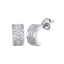 Load image into Gallery viewer, Sterling Silver Rhodium Plated Semi Hoop CZ Huggie Earrings