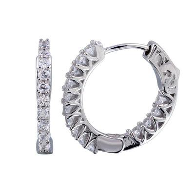 Sterling Silver Rhodium Plated Inside Out CZ Hoop Vault Lock Earrings